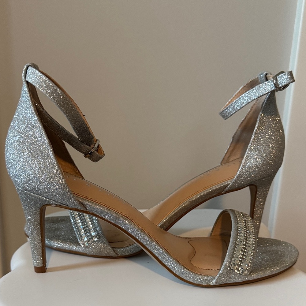 Kelly & Katie Sparkling Silver Ankle Strap Heels